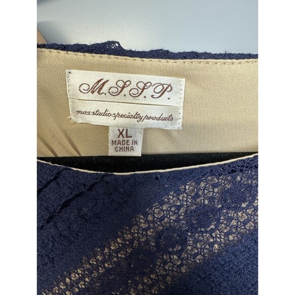 MAX STUDIO Sheath Dress XL Navy Blue Lace Ivory Lining 3/4 Sleeve Stretch Work - Picture 5 of 9